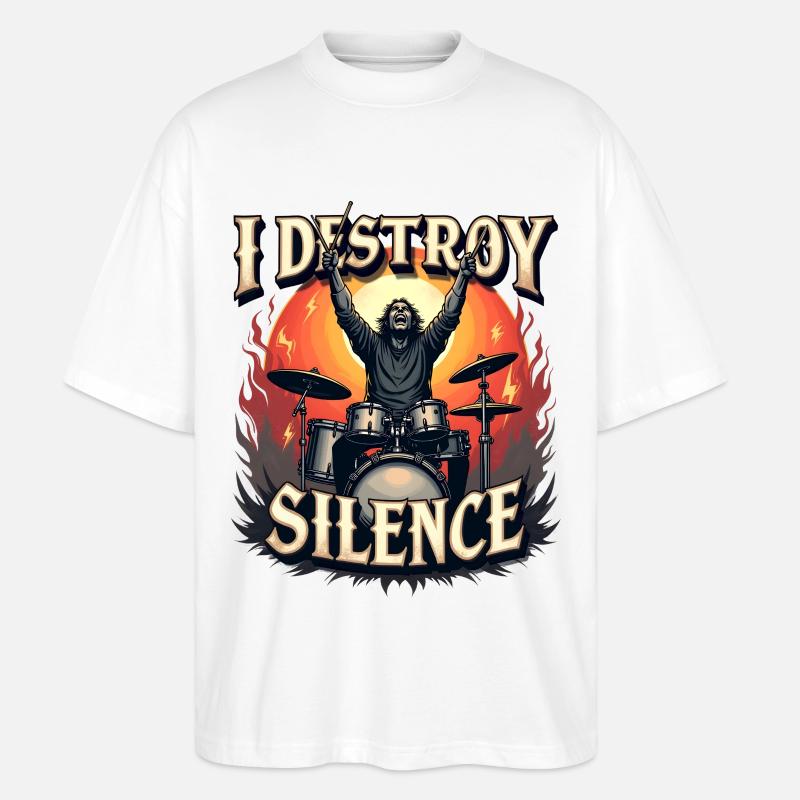  Drummer – I Destroy Silence - Stanley/Stella Oversized Unisex Bio T-Shirt Blaster 2.0 - Weiß