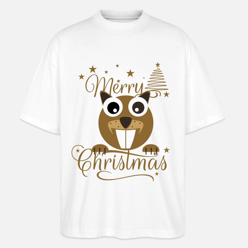 Merry Chrysstmans Eichhornchen - Stanley/Stella Oversized Unisex Bio T-Shirt Blaster 2.0 - Weiß
