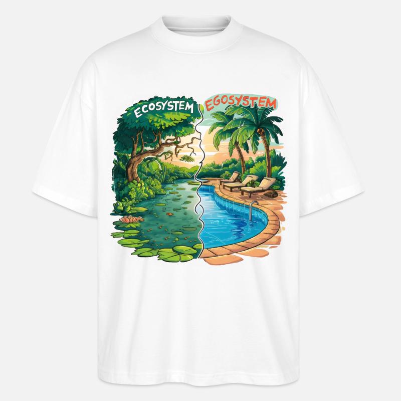 Ökosystem vs. Egosystem Umweltfreundliche Botschaft - Stanley/Stella Oversized Unisex Bio T-Shirt Blaster 2.0 - Weiß