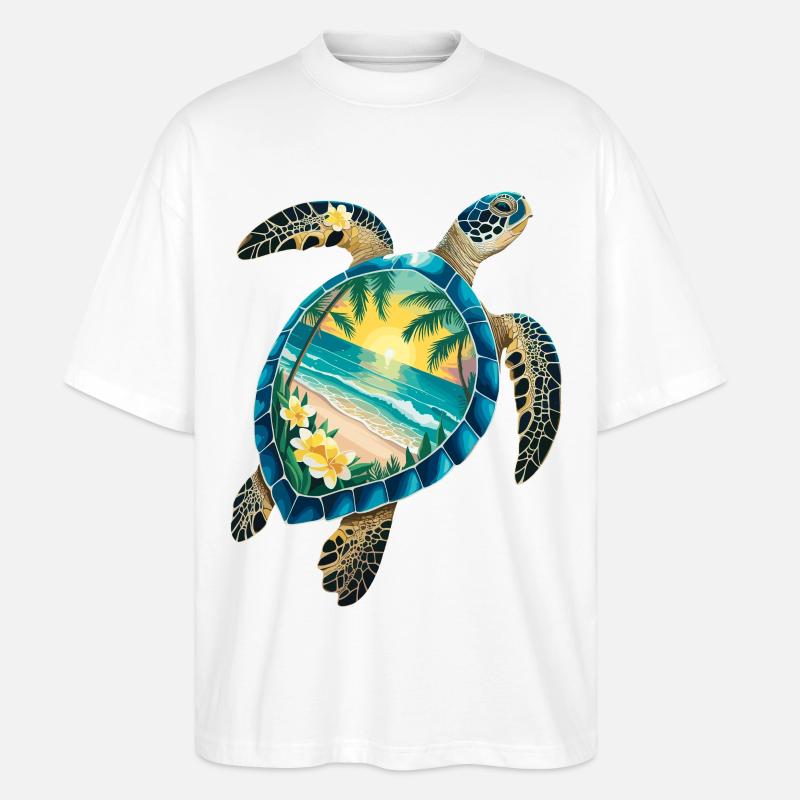 Turtle Waves Surf Turtle Surfer Turtles - Stanley/Stella Oversized Unisex Organic T-shirt Blaster 2.0 - white