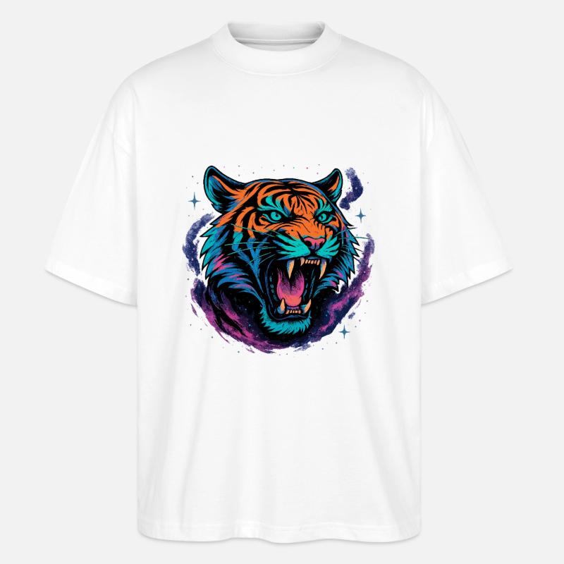 Neon Tiger Rage Galaxy Design - Stanley/Stella Oversized Unisex Bio T-Shirt Blaster 2.0 - Weiß