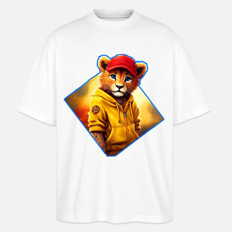 Kleiner Löwe mit roter Kappe - Stanley/Stella Oversized Unisex Bio T-Shirt Blaster 2.0 - Weiß