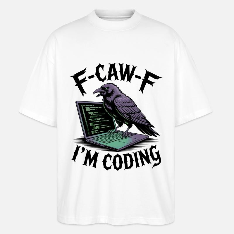 RabenCoder: Code Raven am Laptop - Stanley/Stella Oversized Unisex Bio T-Shirt Blaster 2.0 - Weiß