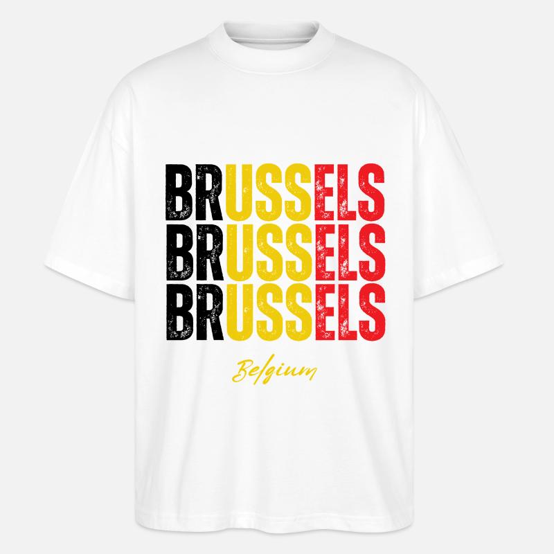 Brüssel Belgien, Erinnerung an Brüssel - Stanley/Stella Oversized Unisex Bio T-Shirt Blaster 2.0 - Weiß