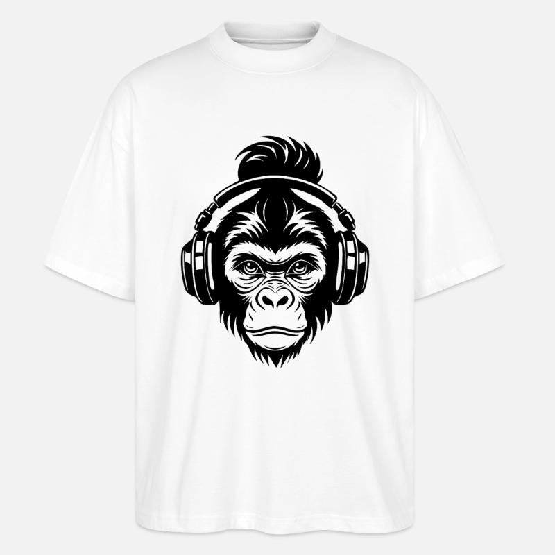 Funky Affenkopf Loop Beat Edition Shirt - Stanley/Stella Oversized Unisex Bio T-Shirt Blaster 2.0 - Weiß