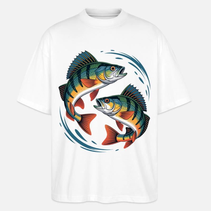 Zwei springende Barsche - Stanley/Stella Oversized Unisex Bio T-Shirt Blaster 2.0 - Weiß