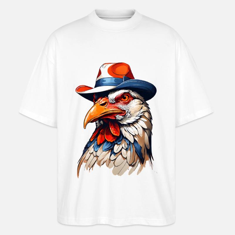 Bunter Hahn Mit Hut Kunst - Stanley/Stella Oversized Unisex Bio T-Shirt Blaster 2.0 - Weiß