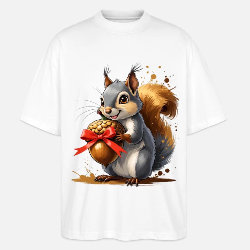 Eichhörnchen mit roter Eichel - Stanley/Stella Oversized Unisex Bio T-Shirt Blaster 2.0 - Weiß