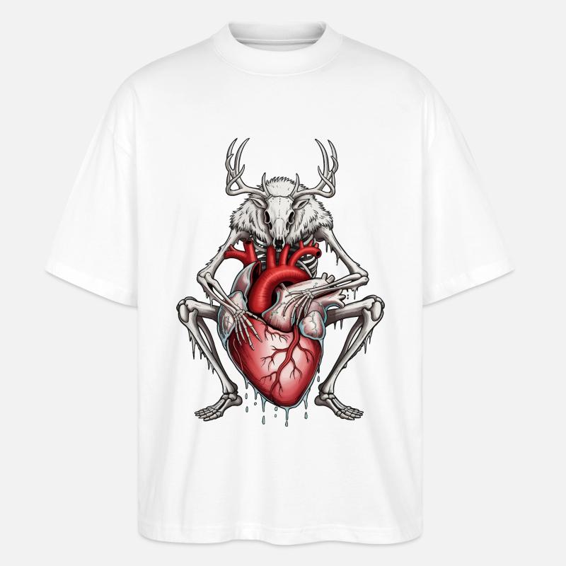 Anatomischer Hirsch mit blutendem Herz - Stanley/Stella Oversized Unisex Bio T-Shirt Blaster 2.0 - Weiß