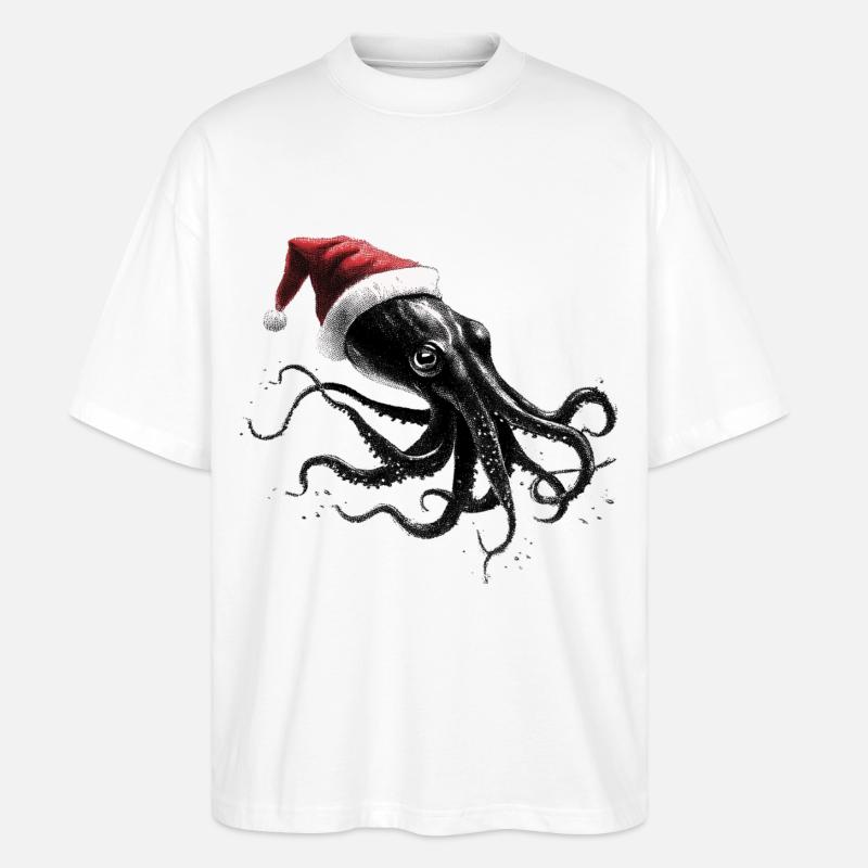 Weihnachtskrake mit Weihnachtsmütze - Stanley/Stella Oversized Unisex Bio T-Shirt Blaster 2.0 - Weiß