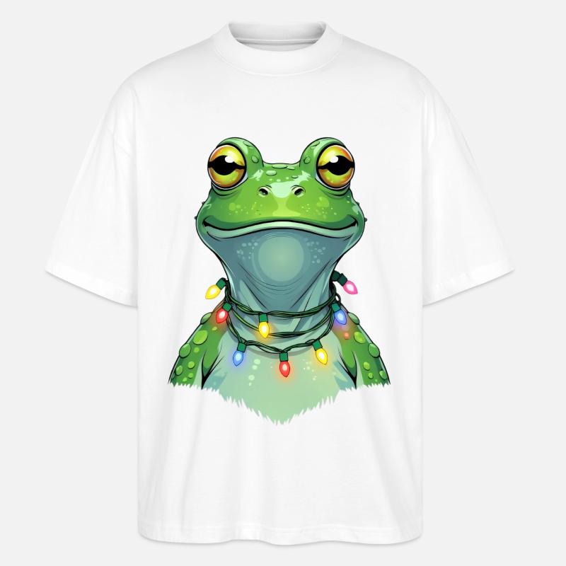 Lichterfrosch mit Weihnachtskette - Stanley/Stella Oversized Unisex Bio T-Shirt Blaster 2.0 - Weiß