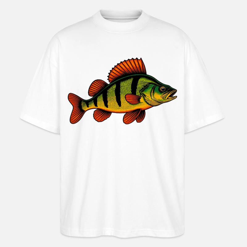 Barsch Flussbarsch Barschangeln Barsche Barsch - Stanley/Stella Oversized Unisex Bio T-Shirt Blaster 2.0 - Weiß