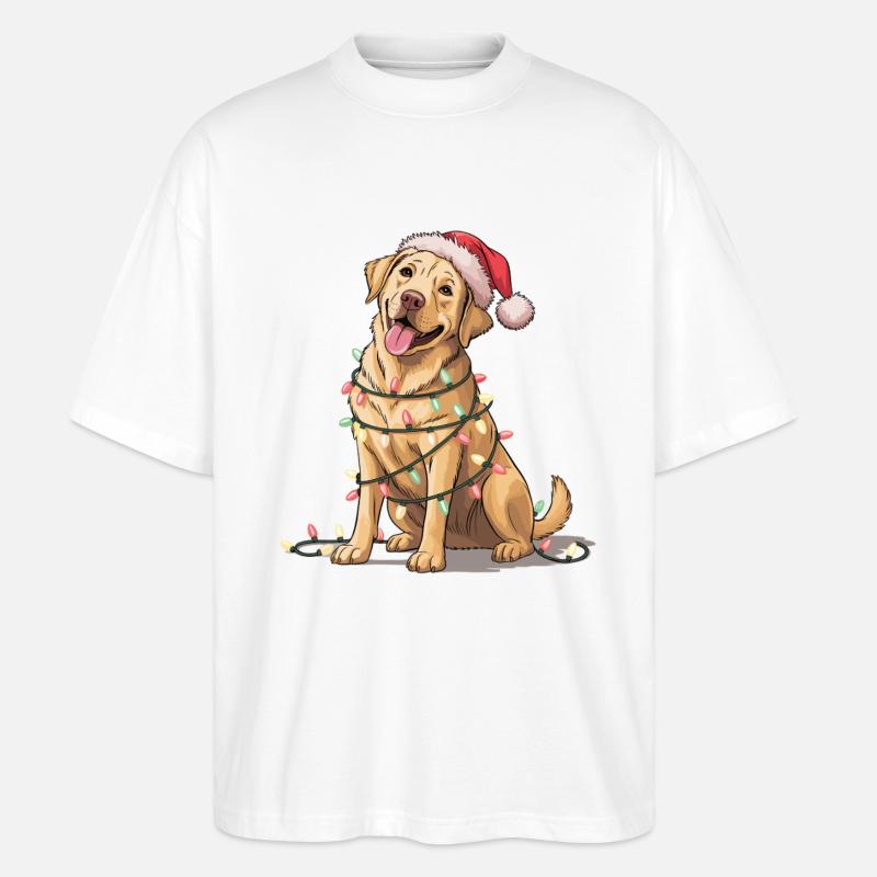 Festlicher Hund mit Lichterkette - Stanley/Stella Oversized Unisex Bio T-Shirt Blaster 2.0 - Weiß