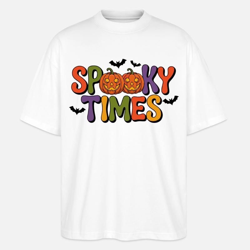Spooky Times Citrouilles Halloween - T-shirt bio Blaster 2.0 coupe oversize Stanley/Stella Unisexe - blanc