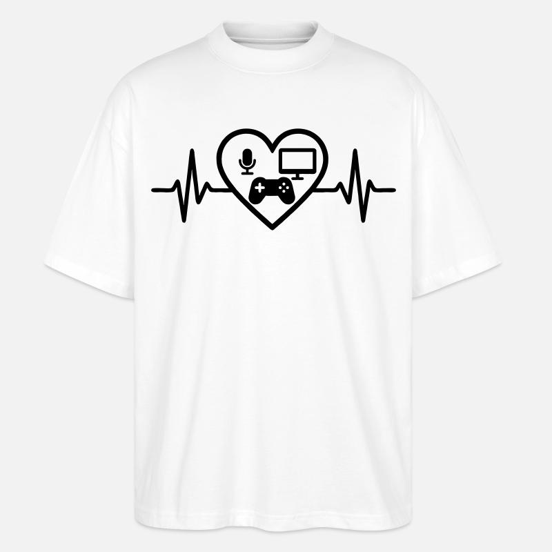 Streaming Gamer Herz Mikro Bildschirm Controller - Stanley/Stella Oversized Unisex Bio T-Shirt Blaster 2.0 - Weiß
