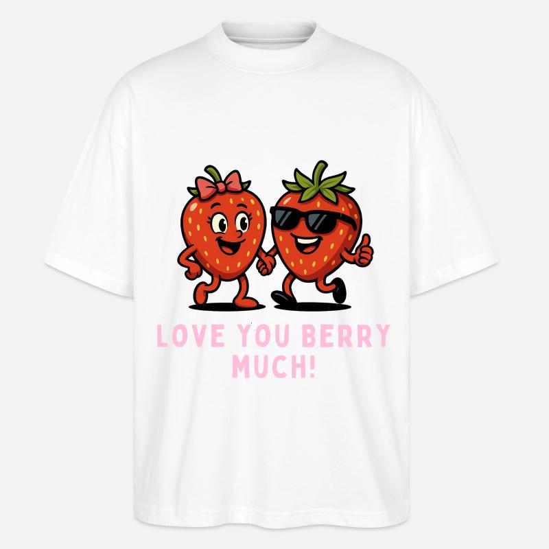Berry Duo Erdbeeren Obst Früchte Karikatur  - Stanley/Stella Oversized Unisex Bio T-Shirt Blaster 2.0 - Weiß