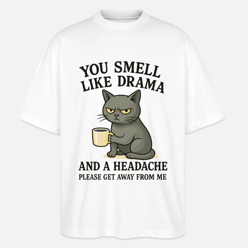 Grimmige Katze mit Kaffee Spruch - Stanley/Stella Oversized Unisex Bio T-Shirt Blaster 2.0 - Weiß