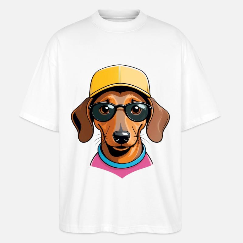Dackel mit Sonnenbrille Cap Pink - Stanley/Stella Oversized Unisex Bio T-Shirt Blaster 2.0 - Weiß