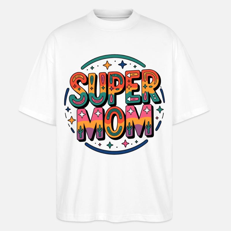 Super Mom Retro Rainbow - Stanley/Stella Oversized Unisex Bio T-Shirt Blaster 2.0 - Weiß