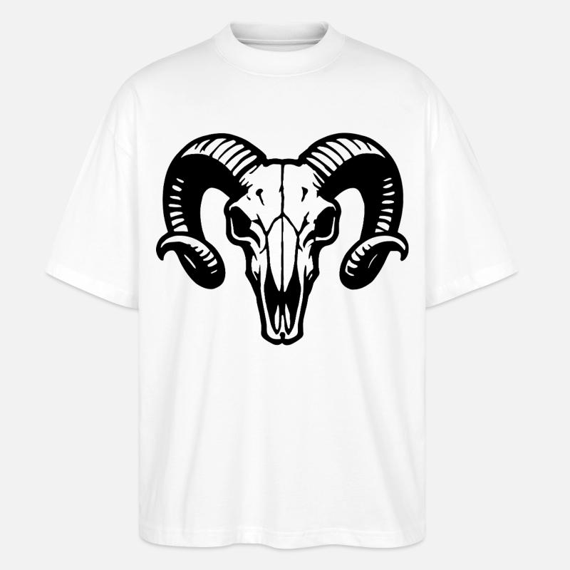 Widderkopf Schädel mit Hörnern - Rammbock - Stanley/Stella Oversized Unisex Bio T-Shirt Blaster 2.0 - Weiß