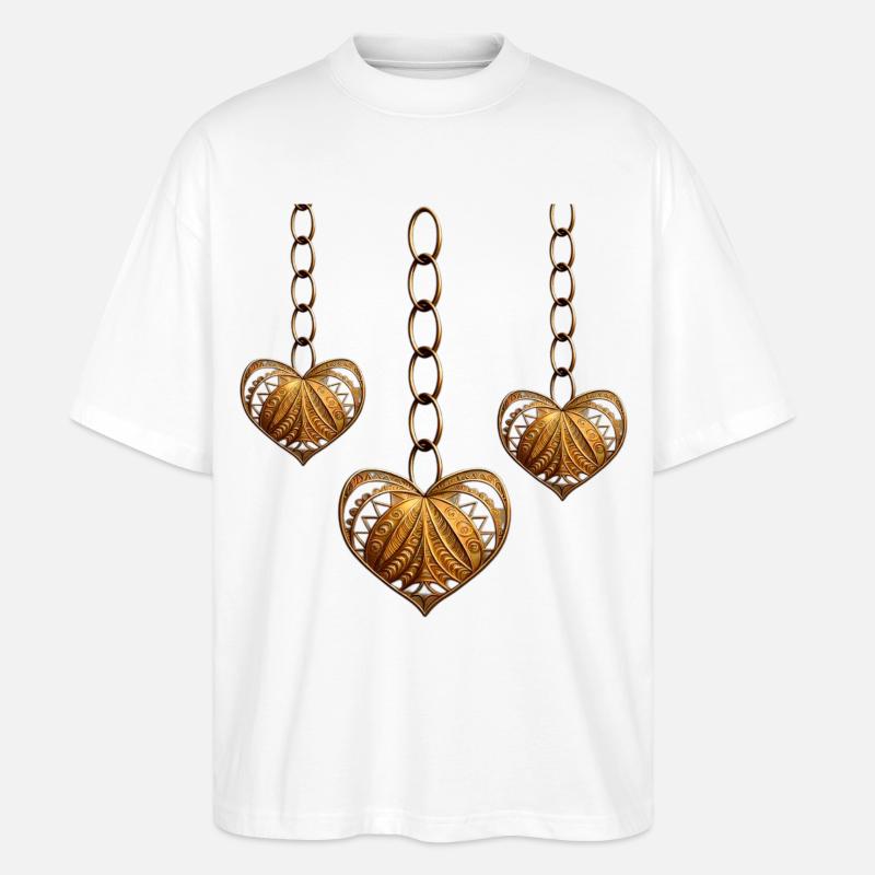 Goldene Herzen in einer Kette - Stanley/Stella Oversized Unisex Bio T-Shirt Blaster 2.0 - Weiß