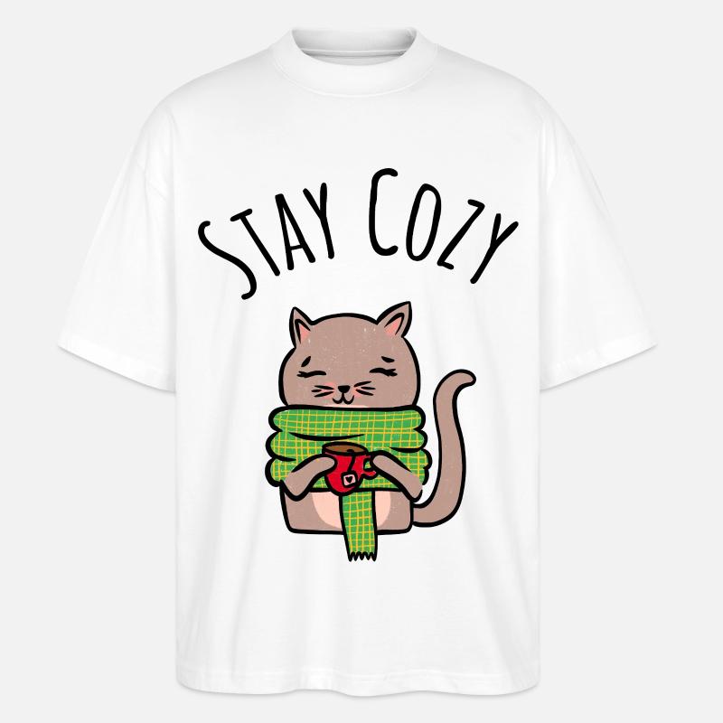Kuschelkätzchen mit grünem Schal Weihnachtspulli - Stanley/Stella Oversized Unisex Bio T-Shirt Blaster 2.0 - Weiß