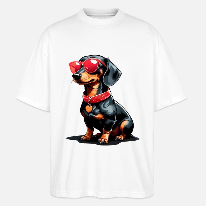 Cooler Dackel mit Sonnenbrille - Stanley/Stella Oversized Unisex Bio T-Shirt Blaster 2.0 - Weiß