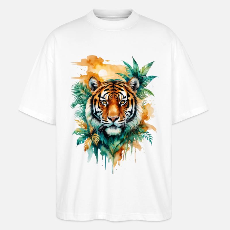 Wasserfarbener Tiger im Dschungel - Stanley/Stella Oversized Unisex Bio T-Shirt Blaster 2.0 - Weiß