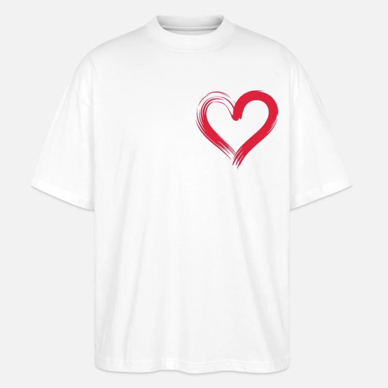 Herzschlag Linie mit rotem Herz - Stanley/Stella Oversized Unisex Bio T-Shirt Blaster 2.0 - Weiß