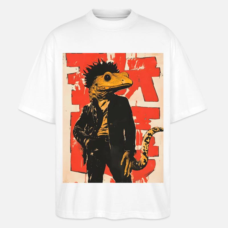 Dino Gecko Punk mit Graffiti - Stanley/Stella Oversized Unisex Bio T-Shirt Blaster 2.0 - Weiß