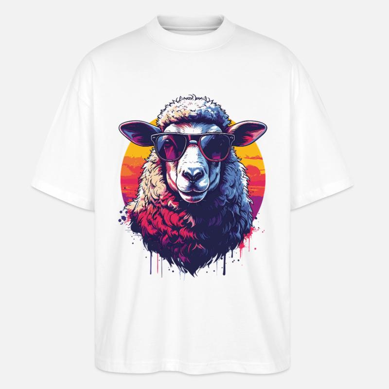 Mouton rétro cool avec des lunettes - T-shirt bio Blaster 2.0 coupe oversize Stanley/Stella Unisexe - blanc