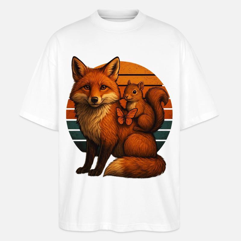Fuchs Eichhörnchen Retro Tierfreunde - Stanley/Stella Oversized Unisex Bio T-Shirt Blaster 2.0 - Weiß