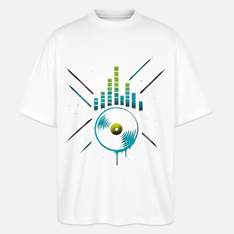 Neon Vinyl Equalizer, Club Techno Beats - Stanley/Stella Oversized Unisex Bio T-Shirt Blaster 2.0 - Weiß