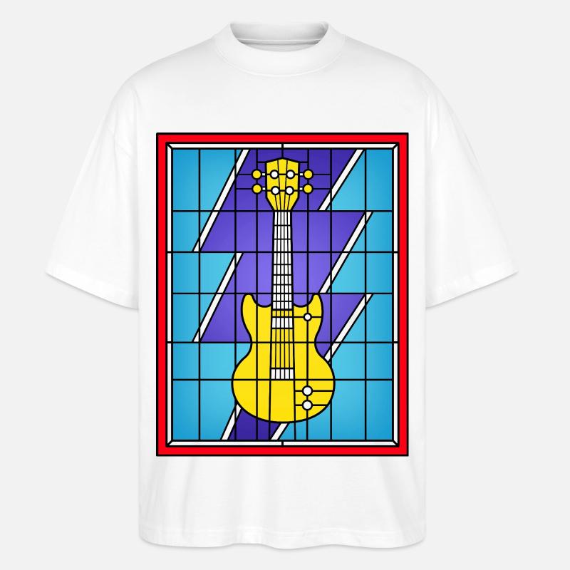 Buntglasgelbe E-Gitarre - Stanley/Stella Oversized Unisex Bio T-Shirt Blaster 2.0 - Weiß