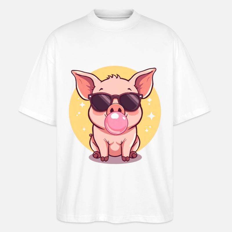 Lunettes de soleil cochon avec chewing-gum - T-shirt bio Blaster 2.0 coupe oversize Stanley/Stella Unisexe - blanc