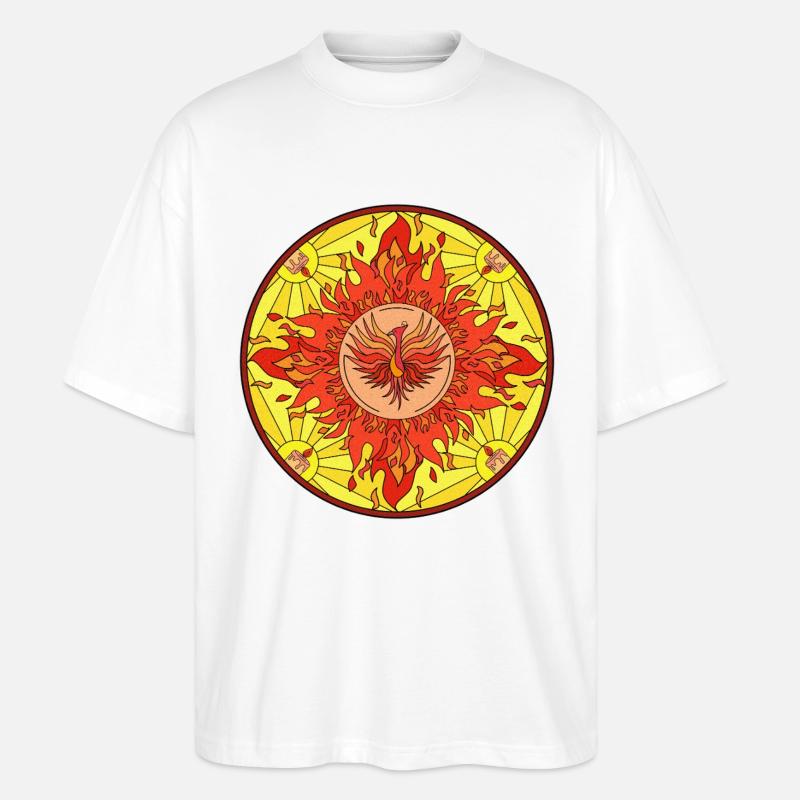 Flammender Phönix im Sonnenkreis - Stanley/Stella Oversized Unisex Bio T-Shirt Blaster 2.0 - Weiß