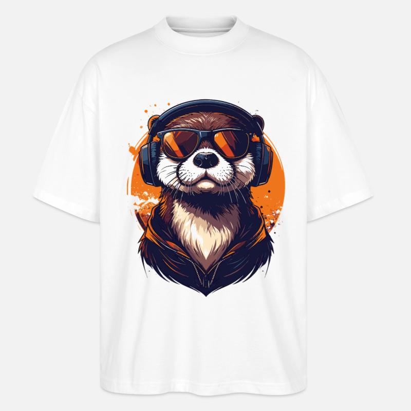 Locker drauf: Otter mit Kopfhörern - Stanley/Stella Oversized Unisex Bio T-Shirt Blaster 2.0 - Weiß