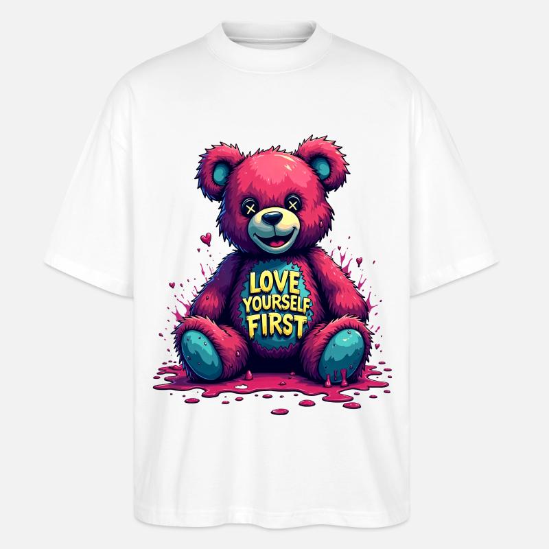 Love Yourself First Teddybär Graffiti - Stanley/Stella Oversized Unisex Bio T-Shirt Blaster 2.0 - Weiß