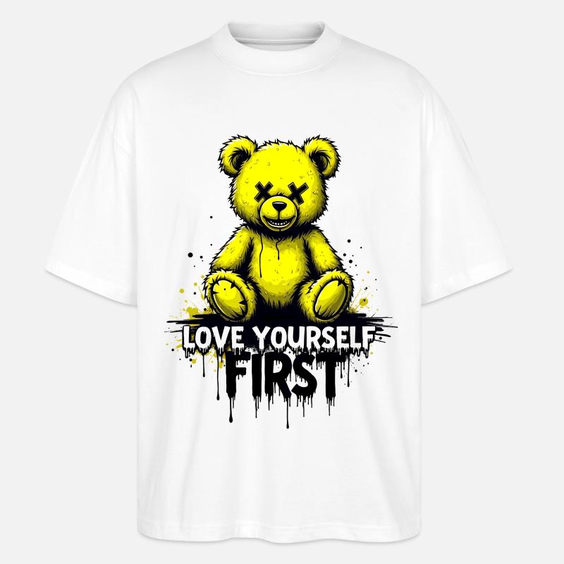 Love Yourself First Teddy Bear Graffiti - Stanley/Stella Oversized Unisex Organic T-shirt Blaster 2.0 - white
