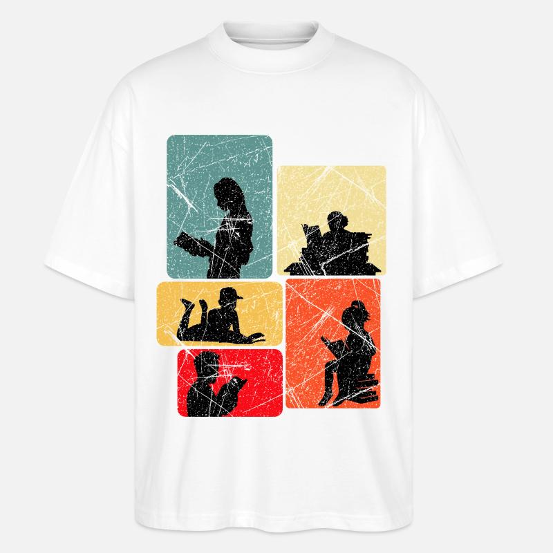Lesende Silhouetten im Farbblockdesign - Stanley/Stella Oversized Unisex Bio T-Shirt Blaster 2.0 - Weiß