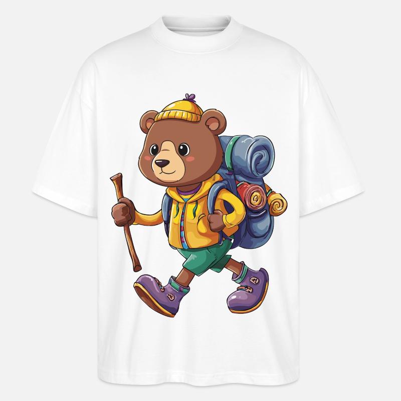 Cute Bear Hiking Camping Adventure Backpacker - Stanley/Stella Oversized Unisex Organic T-shirt Blaster 2.0 - white
