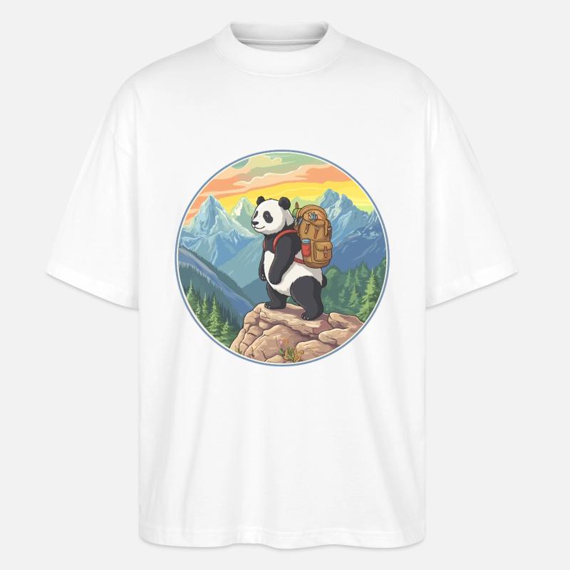 Süßer Panda Wandern, Camping Bergabenteuer - Stanley/Stella Oversized Unisex Bio T-Shirt Blaster 2.0 - Weiß