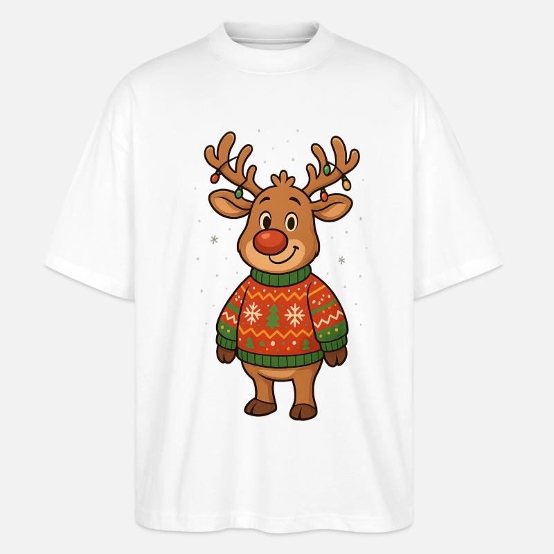 Cerf d’hiver en pull de Noël - T-shirt bio Blaster 2.0 coupe oversize Stanley/Stella Unisexe - blanc