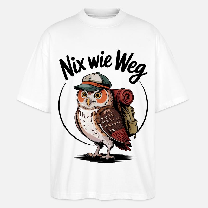 Waldwanderer Eule mit Rucksack - Stanley/Stella Oversized Unisex Bio T-Shirt Blaster 2.0 - Weiß