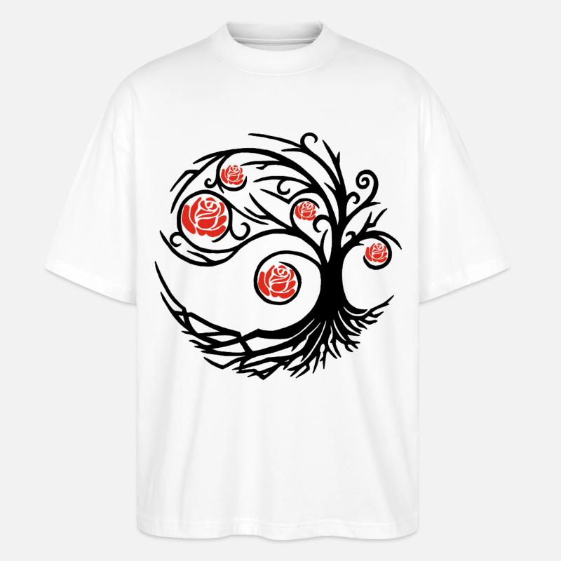 Stilisierter schwarzer Baum und rote Rosen - Stanley/Stella Oversized Unisex Bio T-Shirt Blaster 2.0 - Weiß