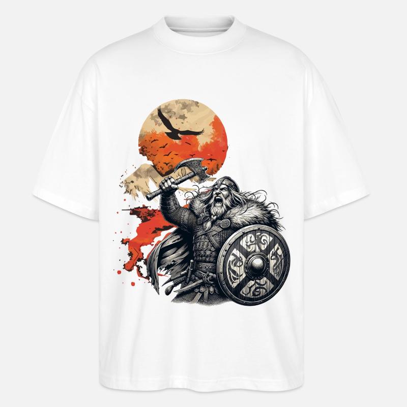 Wikinger Krieger mit Axt und Schild - Stanley/Stella Oversized Unisex Bio T-Shirt Blaster 2.0 - Weiß