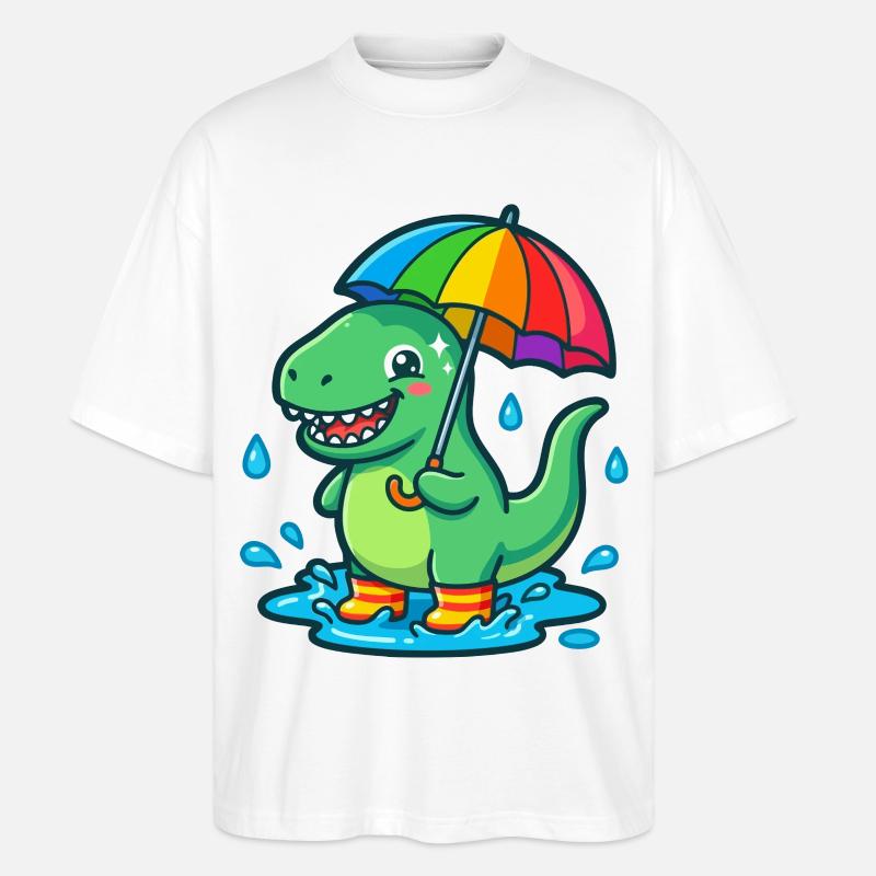 Dino mit buntem Regenbogenschirm - Stanley/Stella Oversized Unisex Bio T-Shirt Blaster 2.0 - Weiß