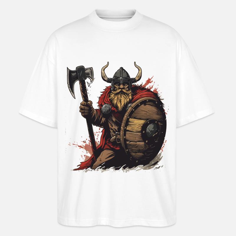 Wikinger Krieger mit Axt und Schild - Stanley/Stella Oversized Unisex Bio T-Shirt Blaster 2.0 - Weiß