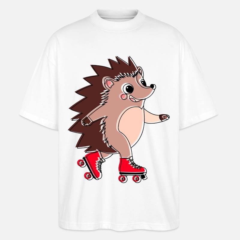 Hérisson en roller - Niglo en roller  - T-shirt bio Blaster 2.0 coupe oversize Stanley/Stella Unisexe - blanc
