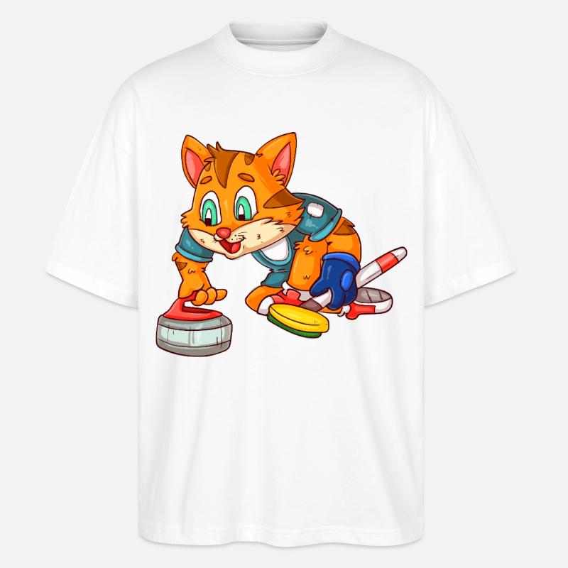 Curlingspieler Katze - Stanley/Stella Oversized Unisex Bio T-Shirt Blaster 2.0 - Weiß
